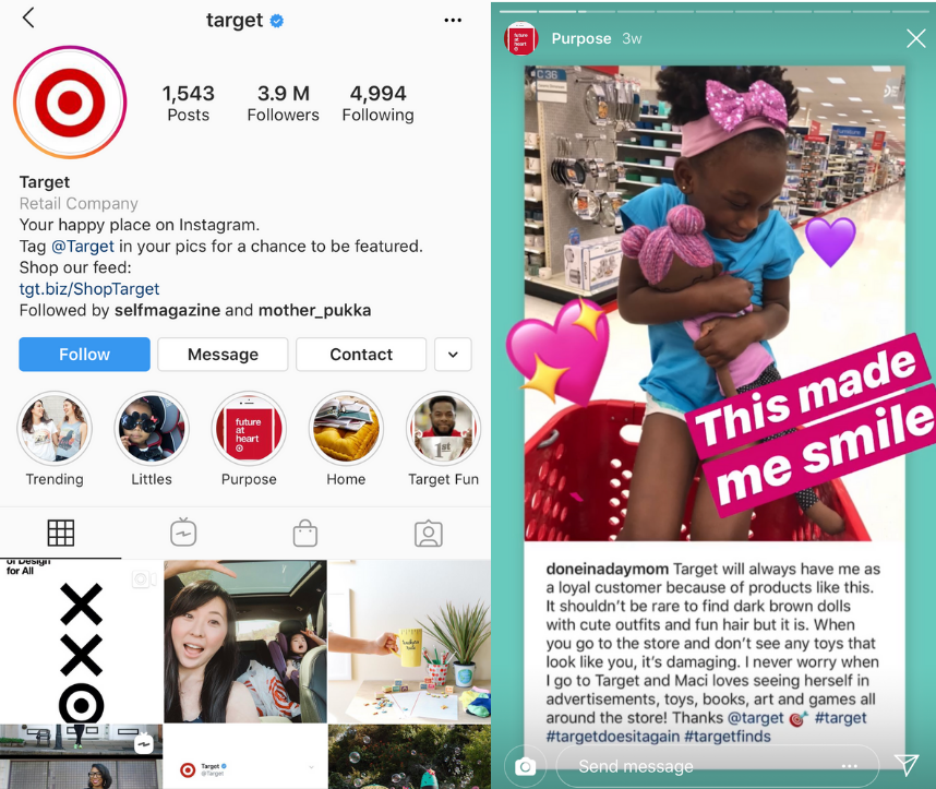 Target's Instagram and stories using user generated content